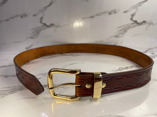 38mm "Shoreline" Tooled Full Grain Leather Belt