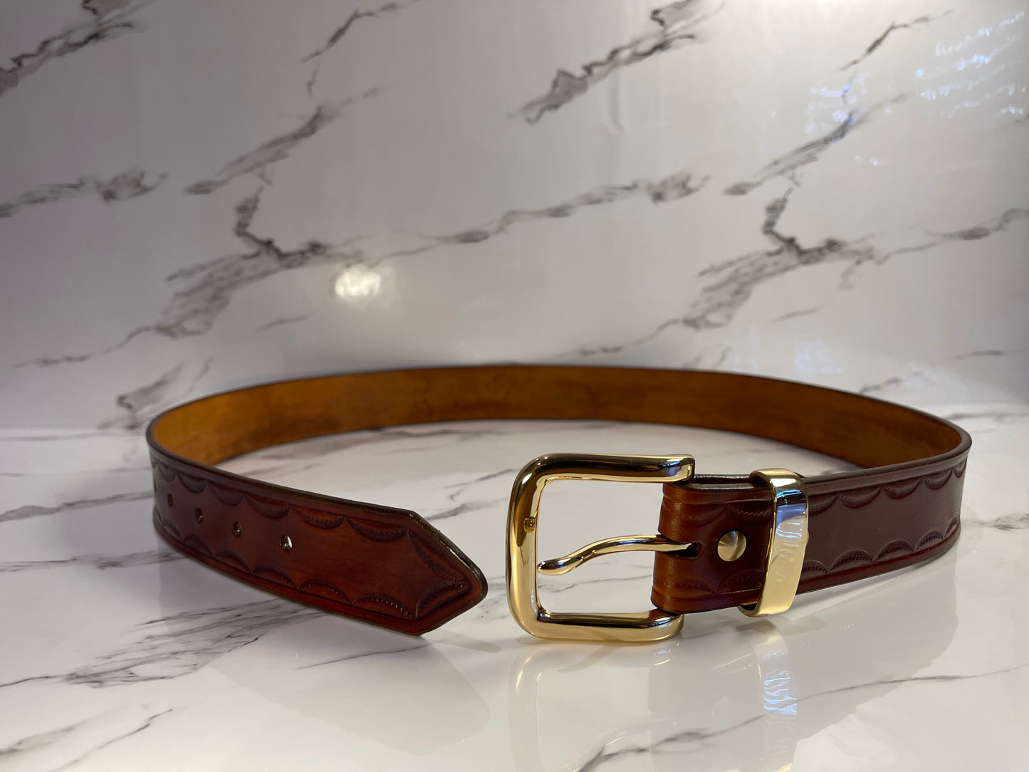 38mm "Shoreline" Tooled Full Grain Leather Belt
