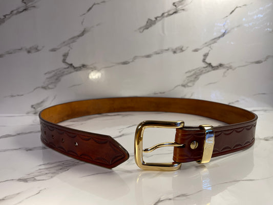 38mm "Shoreline" Tooled Full Grain Leather Belt