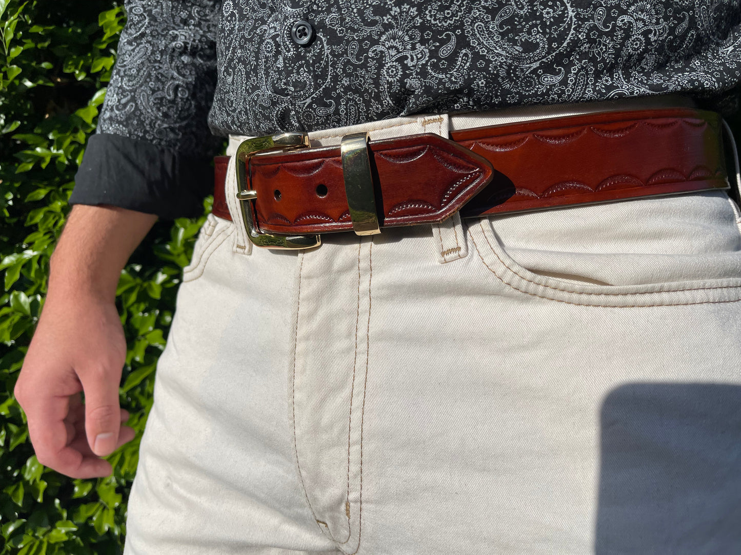 38mm "Shoreline" Tooled Full Grain Leather Belt